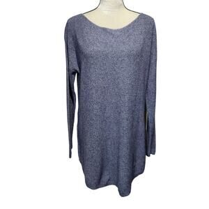 Talbots Women's Sx 1X Blue Boatneck Tunic Sweater Open Weave Rounded Hem